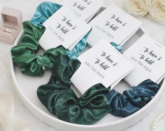 Green Satin Hair Scrunchies, Bridesmaid Proposal Gift