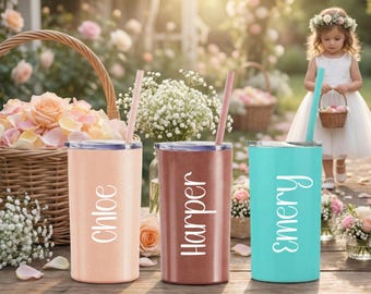 Personalized Mini Tumbler | Kids Stainless Steel Cup with Lid | Flower Girl Gift