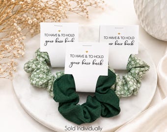 Forect Green & Sage Floral Hair Scrunchies with Custom Bridal Party Tags