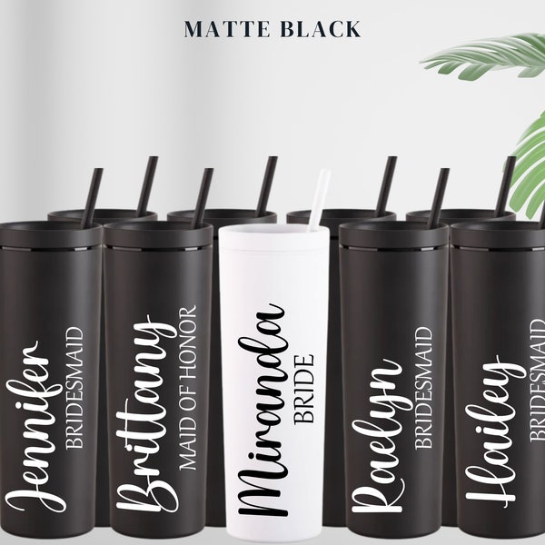 Black, Personalized skinny acrylic tumbler, Bridesmaid Tumbler, Beach Cup, Customized Tumbler, Wedding Party Gift, Beach Cup