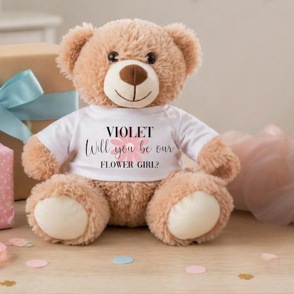 Ring Bearer & Flower Girl Proposal Plush Teddy Bear with Custom Name Shirt
