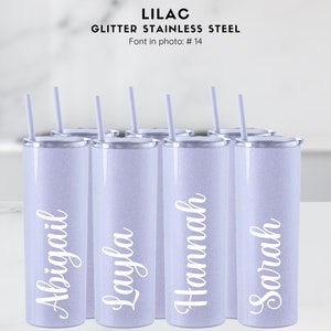 Purple Lilac Glitter Custom Stainless Steel Tumbler w/ Straw, Bridesmaid Gift, Skinny Tumbler, Bridesmaid Proposal Gift, Birthday Cup