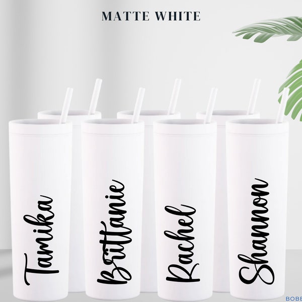 White, Personalized skinny acrylic tumbler, Bridesmaid Tumbler, Beach Cup, Customized Tumbler, Wedding Party Gift, Bride, Beach Cup