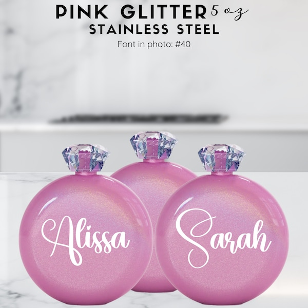 Pink Glitter, Jewel Flask, Bridesmaid Gift, Bachelorette Favor, Custom Flask, Proposal Box, Birthday Gift