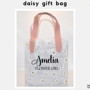 Daisy flower gift bag with pink Handles, Transparent and decorative, Waterproof & Reusable, Prefect for any special girl gift bag