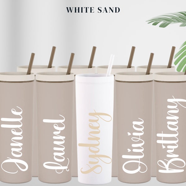 Beige, White Sand, Personalized skinny acrylic tumbler, Bridesmaid Tumbler, Beach Cup, Customized Tumbler, Wedding Party Gift, Beach Cup