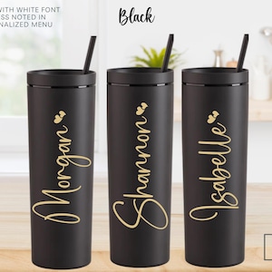 Matte Black Acrylic Tumbler with Straw & Lid – Personalized Bridesmaid Gift, Birthday Gift | 18 oz | Fast Shipping