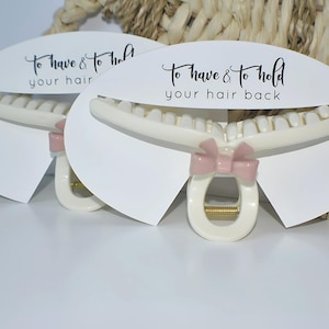 Ivory Hair Claw Clip with Pink Bow: Bachelorette Party Favor