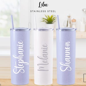 Glitter Lilac Tumbler, Personalized Cup, Skinny Stainless-Steel, Bridesmaid Cup, Customizable, Birthday Gift, Girls Trip, Water Bottle