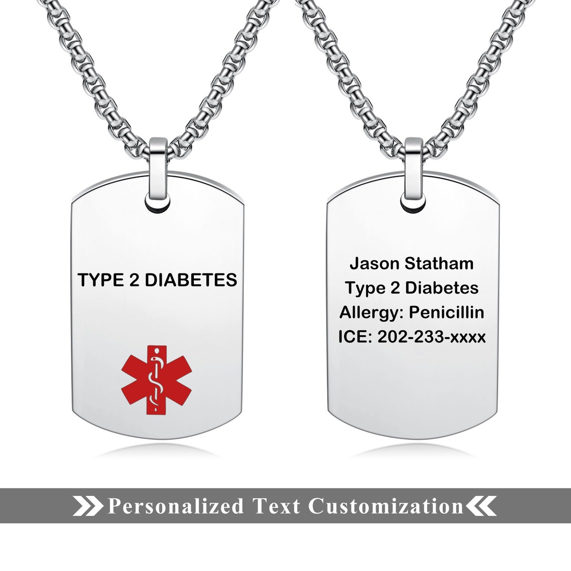 Customized Medical Alert Necklace for Men & Women 316L Etsy