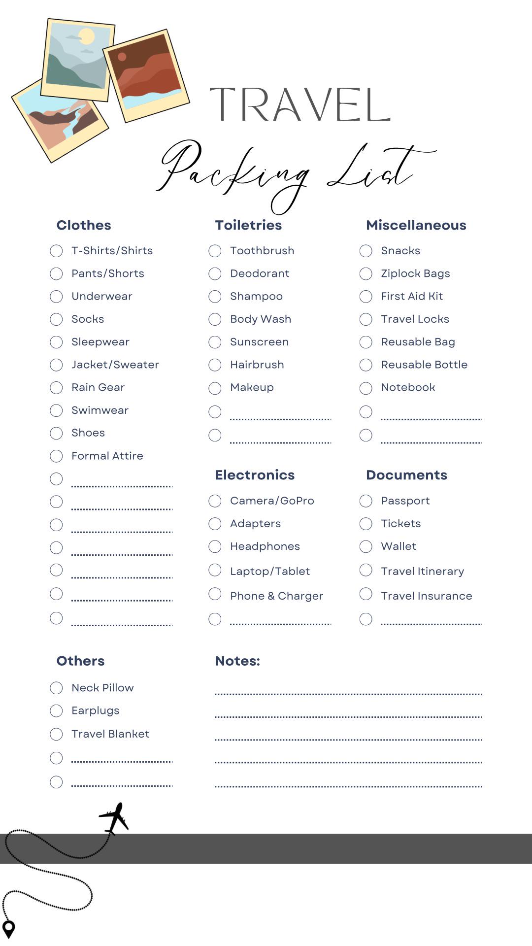 Ultimate Travel Packing List | Printable Checklist Planner (PDF ...
