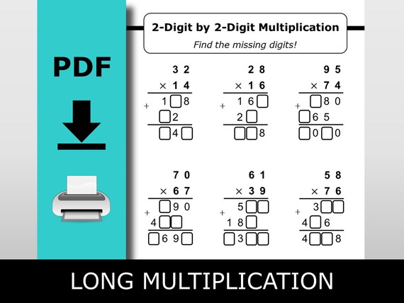 long multiplication worksheets printable pdf download etsy norway