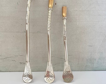 German Silver Curved Bombilla , Argentinian Mate Straw, tea strainer
