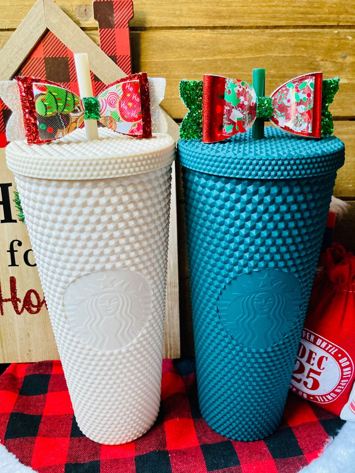 Starbucks Tumbler Cup Christmas Straw Topper Bow Etsy