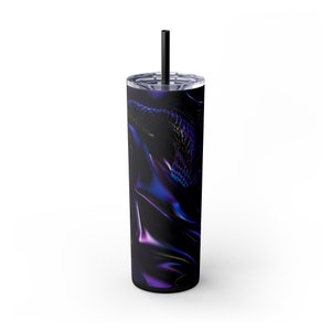 Purple Dragon Scales, Snake Skin and Silk Skinny Tumbler with Straw, 20oz