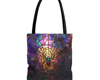 Gothic Stained Glass Spider Shoulder bag, Shopping Bag, Travel Bag, Gothic Tote Bag