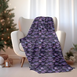 Purple Dragon Scale Blanket - Velveteen Plush Blanket, Dragon Gift, Dragon Home Decor, Dragon Scale Throw, Dragon bedding