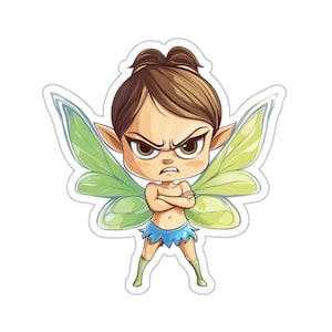 Angry Fairy Kiss-Cut Stickers, Anime Sticker, Angry Fairy Decal, Fun Anime Sticker, Pouting Fairy Decal, garden fairy sticker