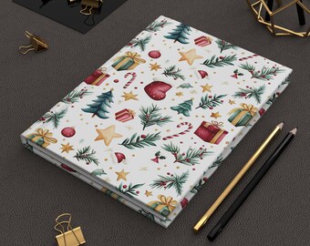 Christmas Hardcover Journal: Watercolor Holiday Pattern