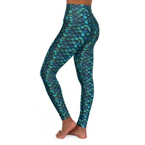 Teal Dragon Scales Leggings, Dragon Yoga Pants, Mermaid Leggings, Soft Yoga Leggings, Gift for her, Gift for Yogi