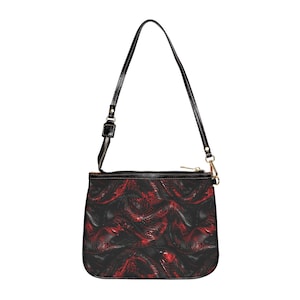 Escamas de dragón rojo y negro y bolso de seda, bolso de escamas de dragón, bolso de escamas de dragón