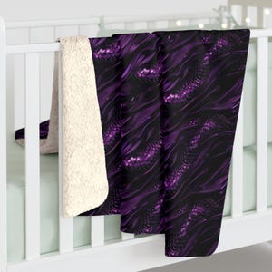 Purple Dragon Scales and Silk Abstract Sherpa Blanket - Cozy Winter Throw, Dragon Lover Gift, Dragon Home Decor, Dorm Bedding