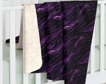 Purple Dragon Scales Sherpa Blanket: Abstract Silk Touch Throw