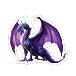 Purple Dragon Sticker, Mythical Creature Decals, Fantasy Animal Label, Laptop Decal, Planner Sticker, Dragon Water Bottle