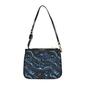 Escamas de dragón azul y negro y bolso de seda, bolso de escamas de dragón, bolso de escamas de dragón