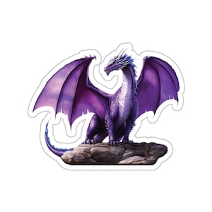 Purple Dragon Sticker, Mythical Creature Decals, Fantasy Animal Label, Laptop Decal, Planner Sticker,  Dragon Water Bottle
