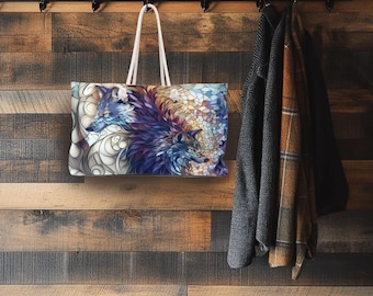 Fantasy Wolves Tote Bag: Oversized Travel Weekender with Rope Handles