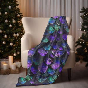 Dragon Scales Blanket, Purple ,Green,Teal Velveteen Plush Blanket