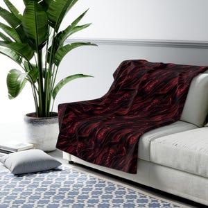 Red Dragon Scales and Silk Abstract Sherpa Blanket - Cozy Winter Throw, Dragon Lover Gift, Dragon Home Decor, Dorm Bedding