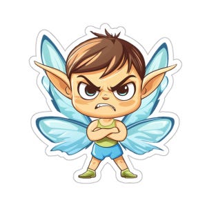 Angry Fairy Kiss-Cut Stickers, Anime Sticker, Angry Fairy Decal, Fun Anime Sticker, Pouting Fairy Decal, garden fairy sticker