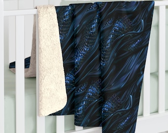 Blue Dragon Scales Sherpa Blanket: Silk Abstract Cozy Throw