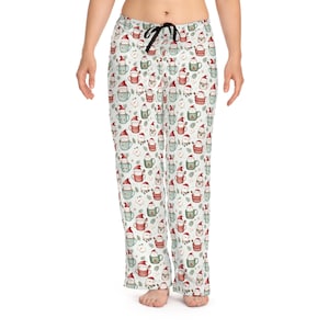 Weihnachtsmorgen Frauen Pyjama Hose, Urlaub Cartoon Marshmallows Heiße Schokolade Lounge Nachtwäsche, Spaß Winter PJ Böden