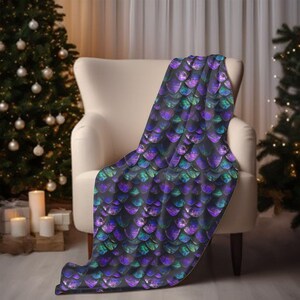 Dragon Scales Blanket, Purple, Green, Teal Velveteen Plush Blanket