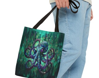 Mosaic Octopus Tote Bag, Colorful Octopus Design Shoulder Bag, Travel bag