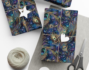 Peacock Feathers Gift Wrap, Elegant Gift Wrap, Peacock Wrapping Paper