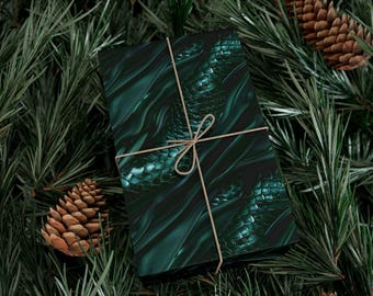 Green Dragon Scales Gift Wrap: Fantasy Silk Wrapping Paper