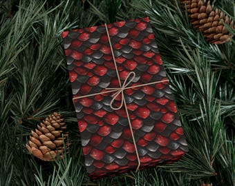 Red and Black Dragon Scales Gift Wrap: Fantasy Wrapping Sheets