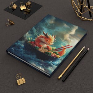 Ramen Dragon Hardcover Journal, Cute Dragon on Matte Cover, lined Notebook for Writing and Journaling, Dragon Diary, Ramen Journal
