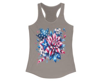 Patriotic Floral Tank Top: 4th of July Racerback