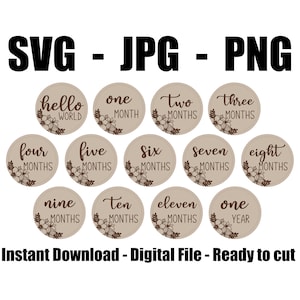 Baby Milestone Floral Cut File - Baby Milestone Floral SVG - Baby Milestone JPG - Baby Milestone PNG - Cricut, Silhouette, Laser Ready
