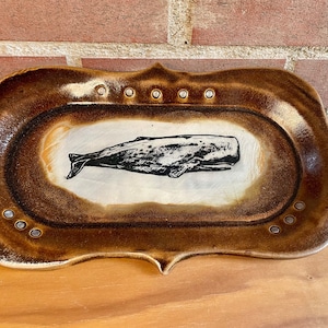 Rust and Nails Whale Ceramic Platter Tray Handmade Sperm Whale