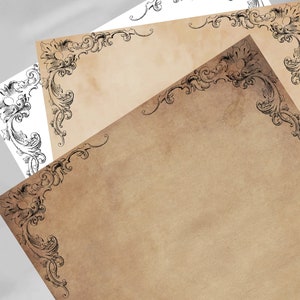 Papelería imprimible de adorno floral victoriano, juego de 6 papeles, forrado y sin forro incluido, tamaño A4 / US Letter
