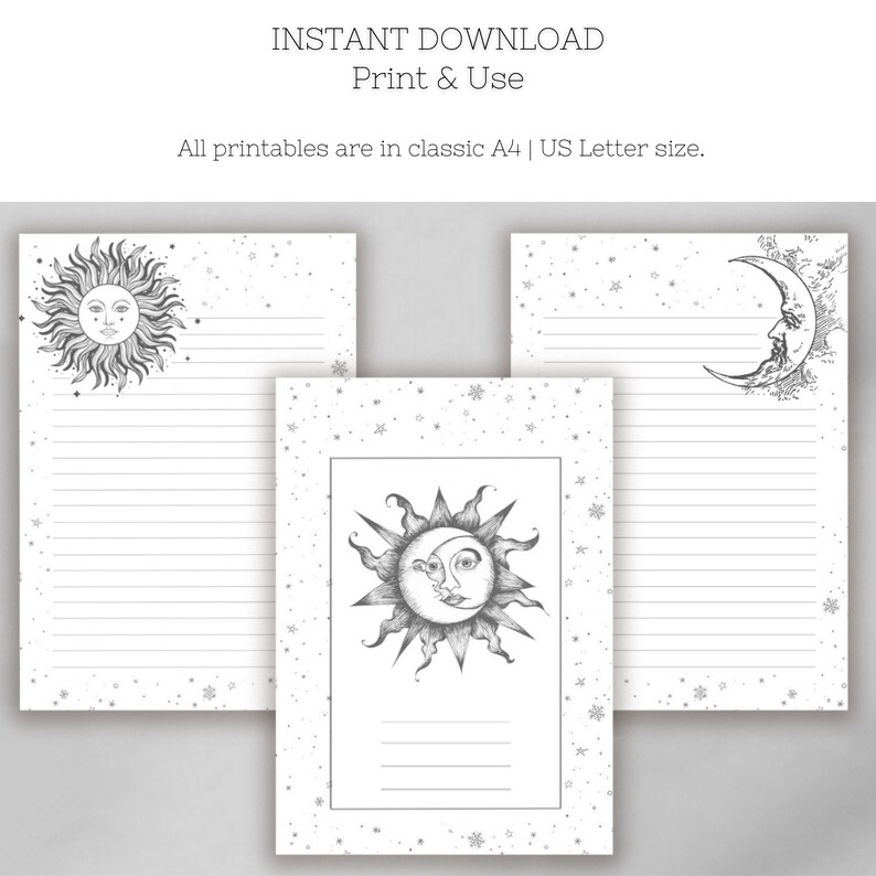 Sun and Moon Printable Journal Kit, Set of 16 Digital Papers, Daily ...