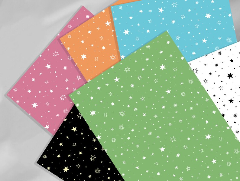 Printable Wrapping Paper Set, Night Sky Themed Golden and Silver Stars, Set of 25 Papers, A3 A4 ...