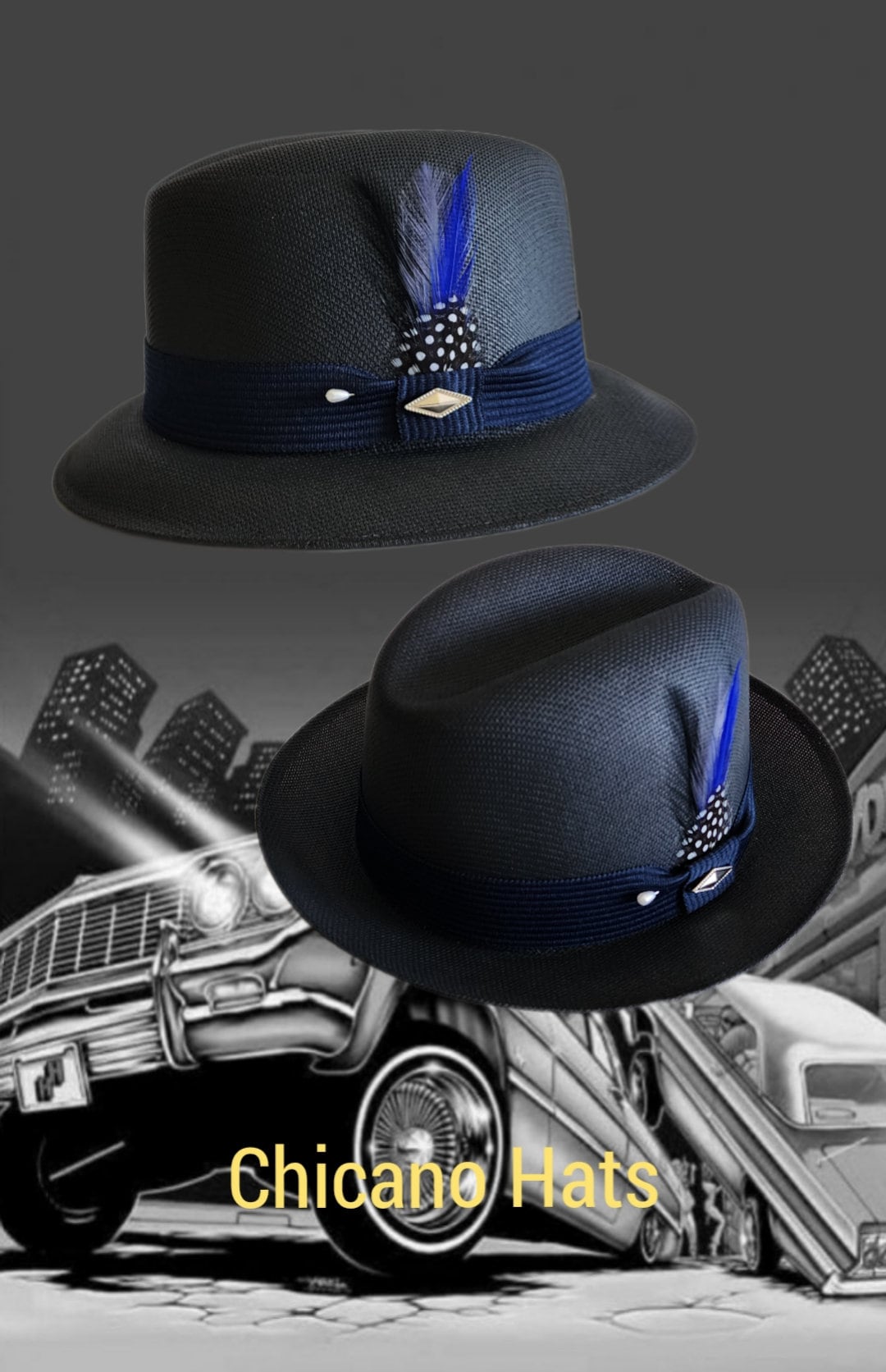 Goldline Black /navy Blue Band Fedora Lowrider Flip up or Down - Etsy