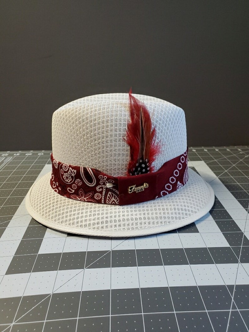 Traditional White Garcia Derby Fedora Lowrider Hat W/bandana Etsy